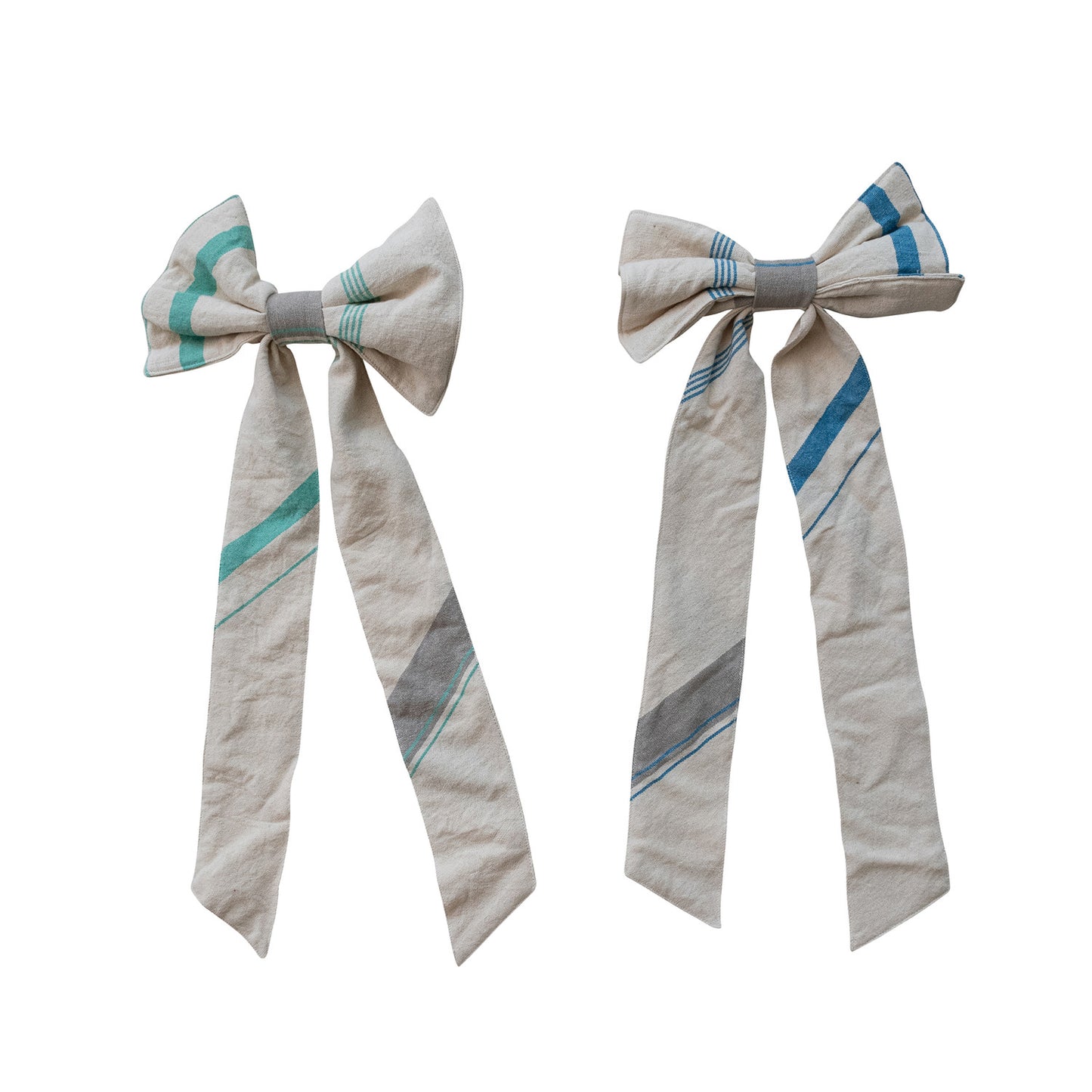 21"L x 10"W Woven Cotton Clip-on Bow with Stripes, 2 Colors