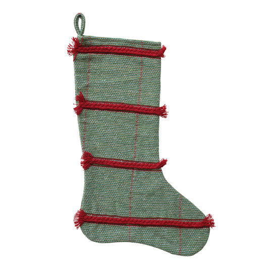 Woven Recycled Blend Stocking with Braided Embroidery & Fringe