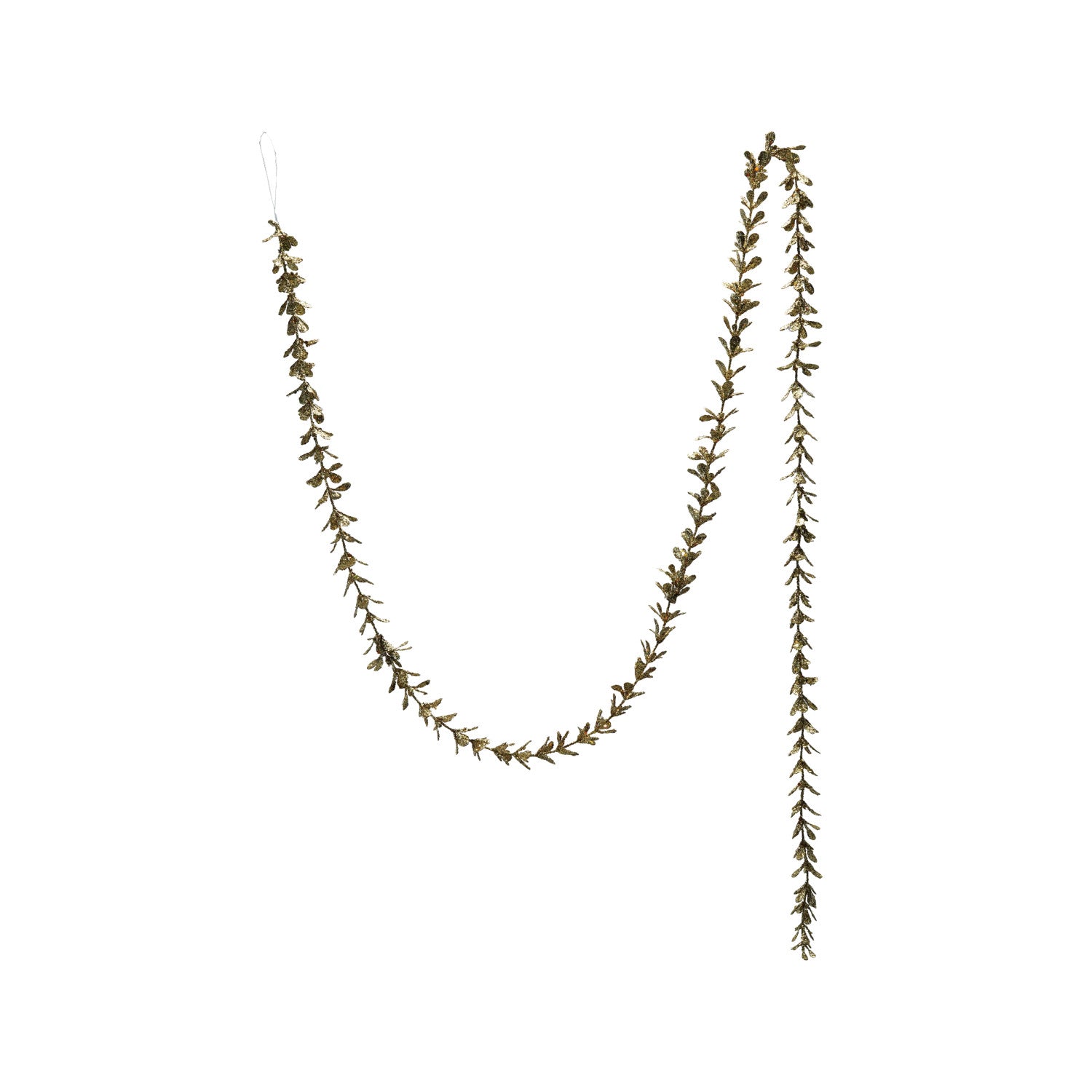 72"L x 1"H Faux Boxwood Garland with Glitter, Gold Finish