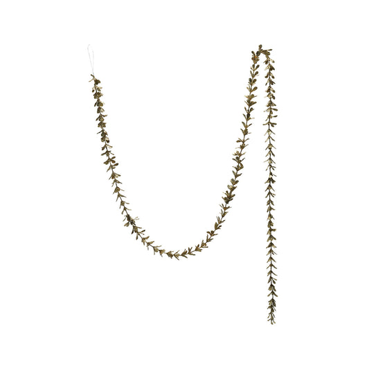 72"L x 1"H Faux Boxwood Garland with Glitter, Gold Finish